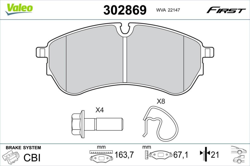 Jogo de 4 pastilhas de travão VALEO ref. 302869
